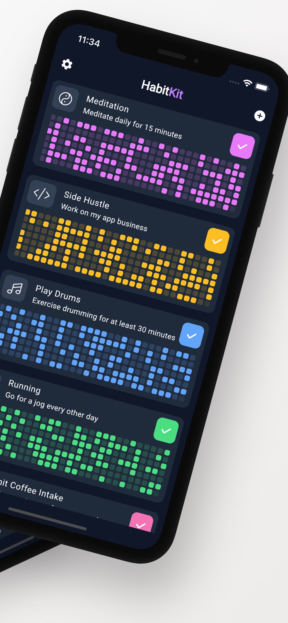 HabitKit grid view of several habits