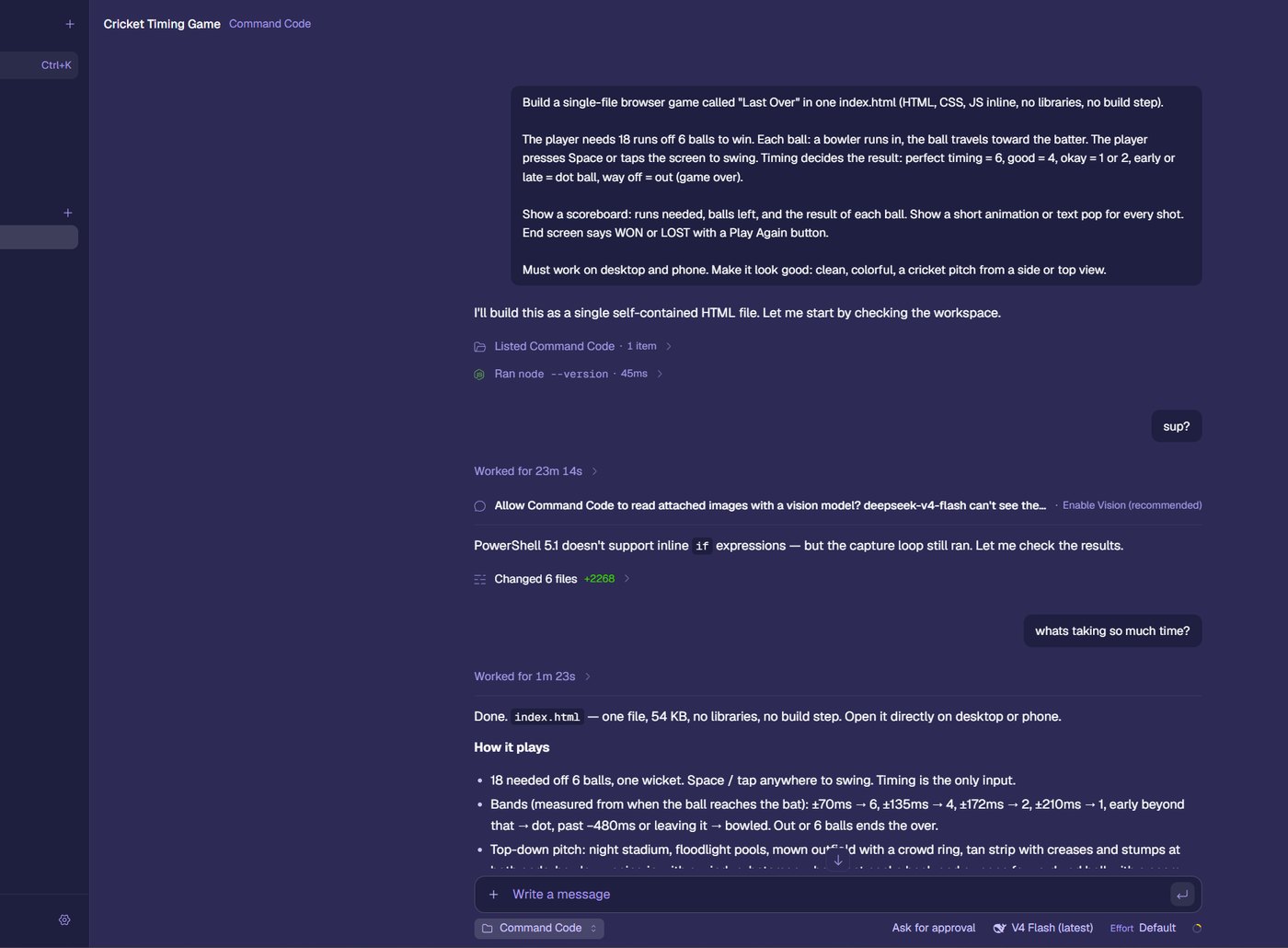 My prompt in the Command Code desktop app