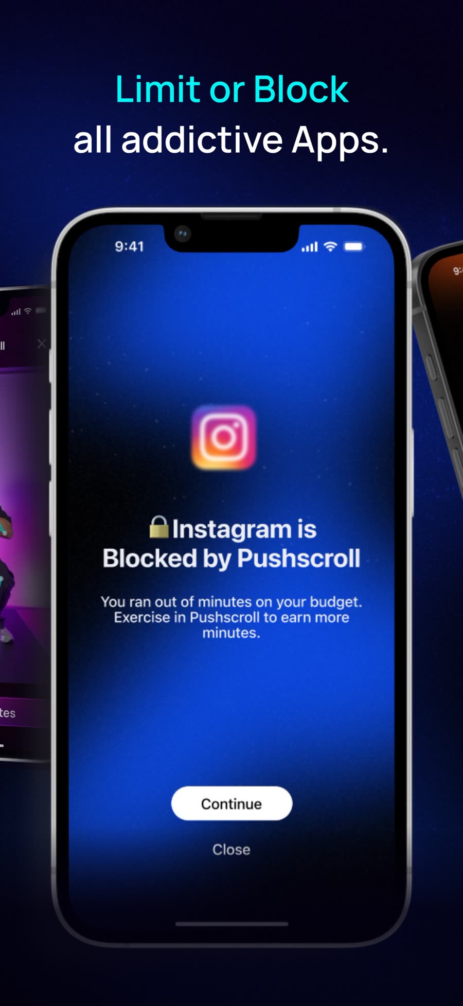 The Pushscroll block screen: Instagram is Blocked by Pushscroll